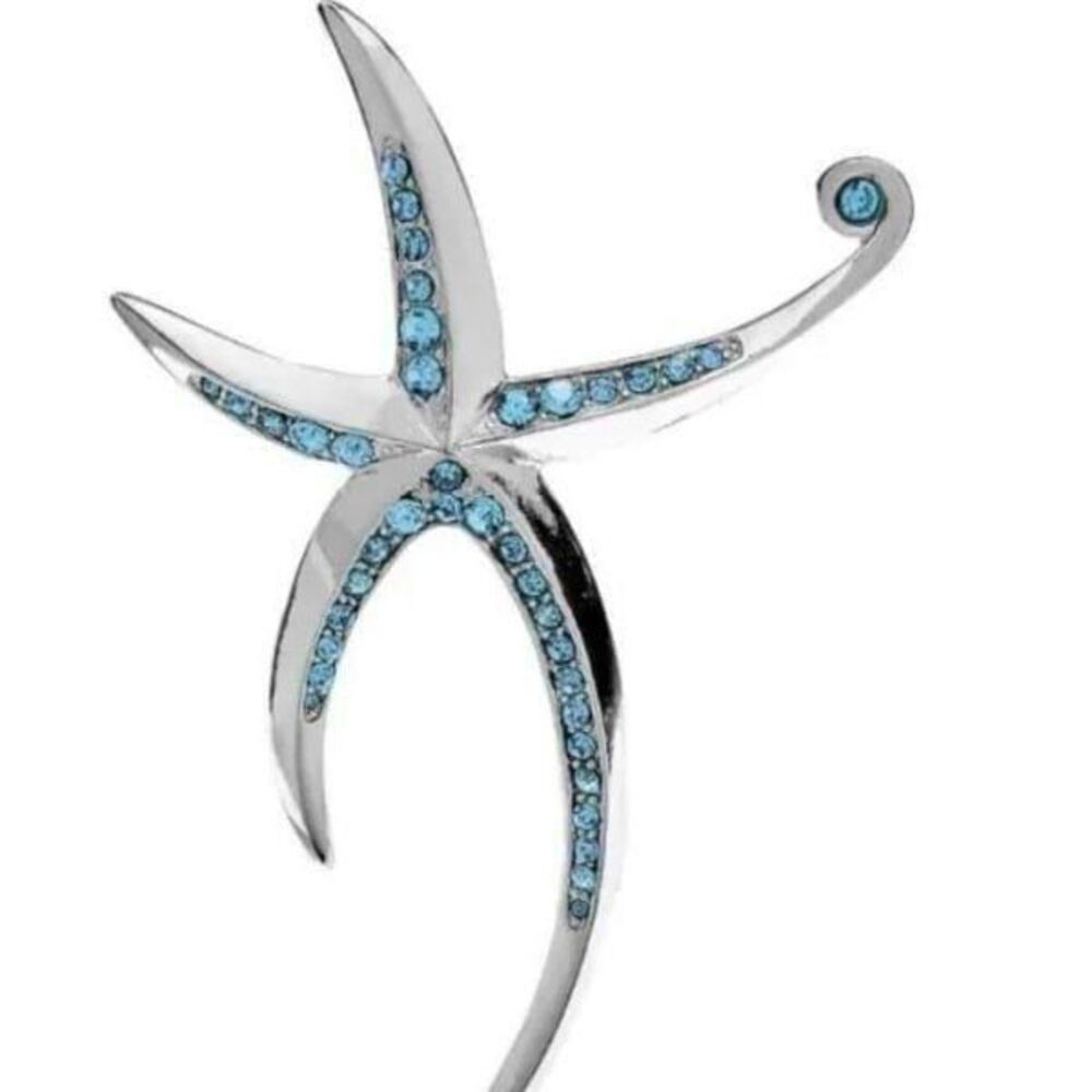 Elegant Silver Handcrafted Crystal Rhinestone Brooch Pin Starfish